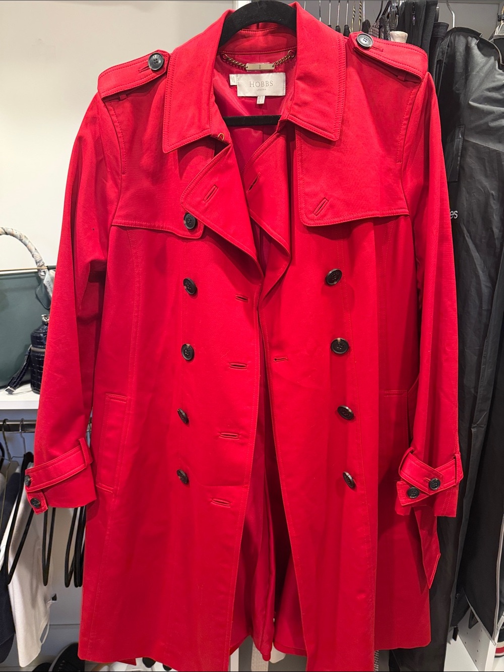 Hobbs Women's Red Double-Breasted Trench Coat